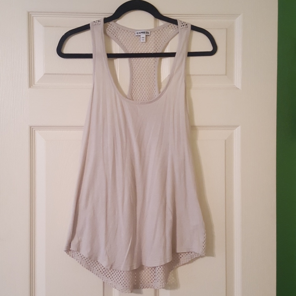 Racer-back tank with mesh back.